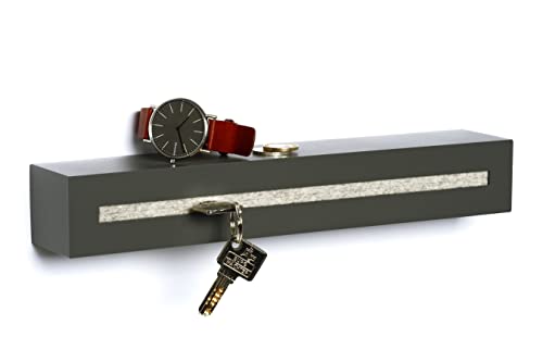 Buchenbusch urban design Schlüsselbrett mit Ablage aus Beton Dark Edition 33x6x5 cm, Schlüsselboard Wand, Schlüsselaufbewahrung Flur, Weiß-meliert von Buchenbusch urban design
