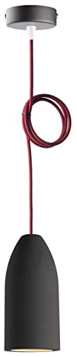 Buchenbusch urban design Betonlampe dark edition 7,5 x 16 cm, Deckenlampe einflammig, LED Pendelleuchte mit Textilkabel Bordeaux, Hängelampe Esstisch Küche Wohnzimmer, Baldachin schwarz von Buchenbusch urban design