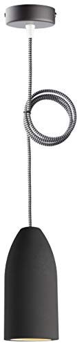 Buchenbusch urban design Betonlampe dark edition 7,5 x 16 cm, Deckenlampe einflammig, LED Pendelleuchte mit Textilkabel Schwarz-Weiß, Hängelampe Esstisch Küche Wohnzimmer, Baldachin schwarz von Buchenbusch urban design