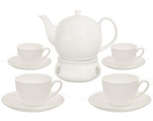 Buchensee Kaffeeservice aus Fine Bone China Porzellan. Tee- / Kaffeekanne in fein-cremigem Weiß mit 1,5l Füllvolumen, 4 Kaffeetassen, 4 Unterteller und Stövchen. Buchensee Kaffeeservice aus Fine Bone China Porzellan. Tee- / Kaffeekanne in fein-cremigem Weiß mit 1,5l Füllvolumen, 4 Kaffeetassen, 4 Unterteller und Stövchen. von Buchensee