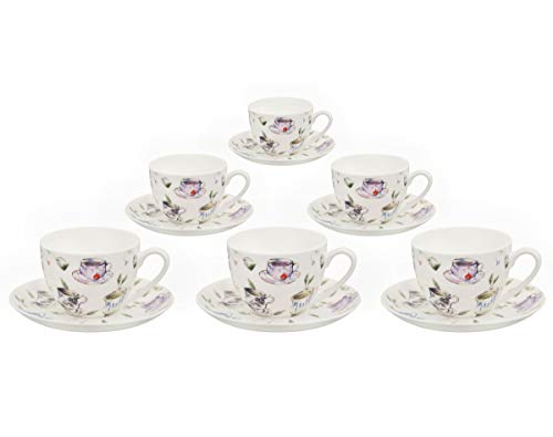 Buchensee Kaffeetassen, Teetassen Set aus Fine Bone China Porzellan. 6 Kaffeetassen je 210ml und 6 Unterteller, Tassenmuster Buchensee Kaffeetassen, Teetassen Set aus Fine Bone China Porzellan. 6 Kaffeetassen je 210ml und 6 Unterteller, Tassenmuster von Buchensee