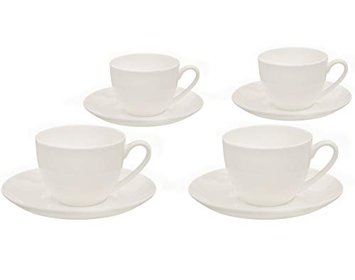 Buchensee Kaffeetassen Set aus Fine Bone China Porzellan. 4 Kaffeetassen je 210ml und 4 Unterteller in fein-cremigem Weiß. von Buchensee