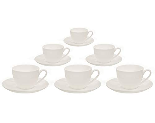 Buchensee Kaffeetassen Set aus Fine Bone China Porzellan. 6 Kaffeetassen je 210ml und 6 Unterteller in fein-cremigem Weiß. von Buchensee