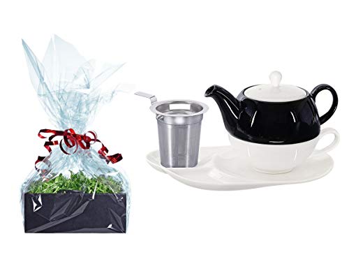 Buchensee Tee Geschenk Set, Tea for One mit Sieb Lena 500ml aus Porzellan. Teekanne + Teetasse + Untertasse mit Ablageflächen + Sieb von Buchensee