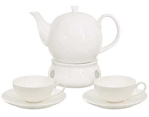 Buchensee Tee-Set / 6-teiliges Tee-Set, Teekanne 1,5 Liter mit 150ml Teetasse, Untertasse und Stövchen, Fine Bone China, Aricola® von Buchensee