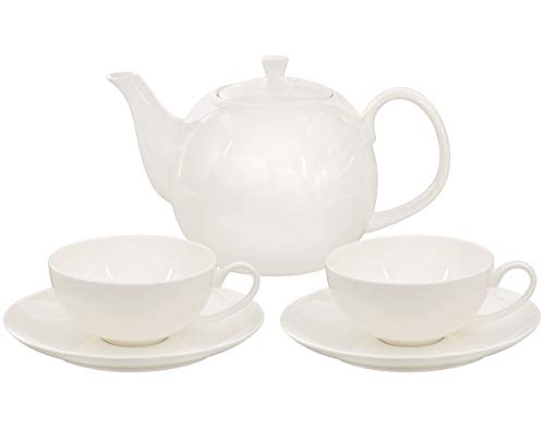Buchensee Teeservice aus Fine Bone China Porzellan. Teekanne in fein-cremigem Weiß mit 1,5l Füllvolumen, 2 Teetassen und 2 Unterteller. von Buchensee