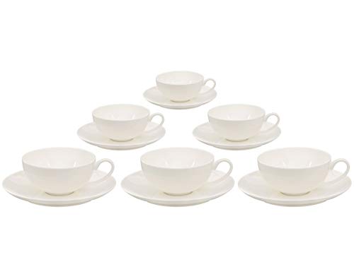 Buchensee Teetassen Set aus Fine Bone China Porzellan. 6 Teetassen je 150ml und 6 Unterteller in fein-cremigem WeiÃŸ. von Buchensee