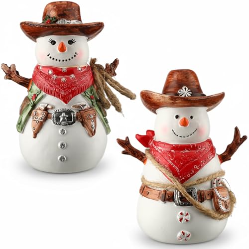 Bucherry Schneemann-Figuren mit Western-Cowboy-Motiv, niedliche Weihnachtsdekoration, für den Innen- und Außenbereich, 2 Stück Bucherry Schneemann-Figuren mit Western-Cowboy-Motiv, niedliche Weihnachtsdekoration, für den Innen- und Außenbereich, 2 Stück von Bucherry