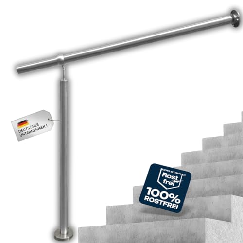 Edelstahl Eingangsgeländer Buchetmann2 Markengeländer mit Wandanschluss Handlauf rostfrei V2A Innen Außen Treppengeländer, Geländerhöhe 1000 mm (Aufgesetzte Montage, 800 mm Handlauflänge) von Buchetmann2