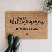 Personalisierte Kokos Fußmatte "Wäscheleine' Willkommen Herz | Indoor Matte Geschenk Zum Einzug Hochzeitsgeschenk Türmatte von Buchstabenkult