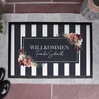 Personalisierte Stoff Fußmatte -Streifen Blumenkranz - | Indoor Matte Geschenk Zum Einzug Hochzeitsgeschenk Türmatte Individuell Personalisierte Stoff Fußmatte -Streifen Blumenkranz - | Indoor Matte Geschenk Zum Einzug Hochzeitsgeschenk Türmatte Individuell von Buchstabenkult