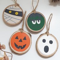 Halloween Ornament, Holzscheibe Hängend Baum Dekor, Tier Tablett Dekor/Kürbis, Geist, Mummy & Frankenstein Hauswanddekor von BucikoCraft