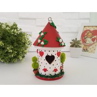 Rotes Herz Vogelhaus, Valentinstag Torten Topper, Kinderzimmer Dekor, Dekoratives Polka Dot Vogelhaus von BucikoCraft