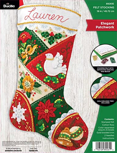 Bucilla, Elegantes Patchwork-Weihnachtsstrumpf-Set, Filzapplikation, 45,7 cm (89261E) von Bucilla