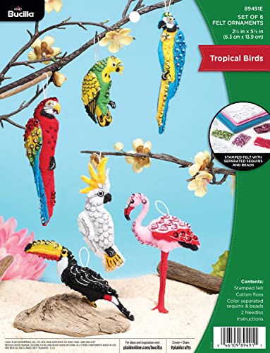 Bucilla, tropische Vögel, Filzapplikationsset, Set mit 6 Filzapplikationen, Ornamentherstellungs-Kit, perfekt für DIY-Nadelspitzen-Kunst und Handwerk, 89491E von Bucilla