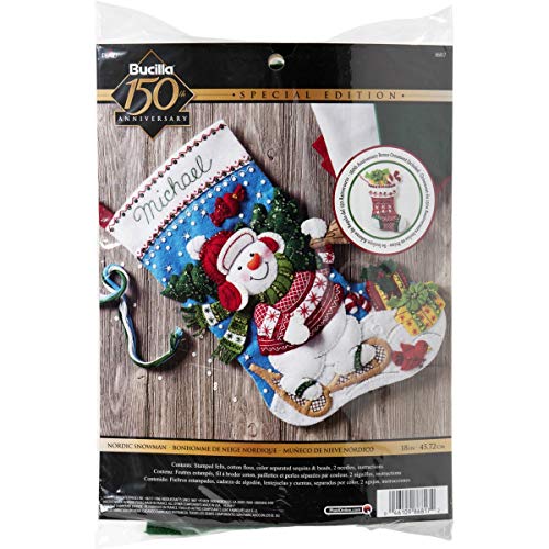Bucilla 86817 Nordischer Schneemann Strumpf-Set, Filz, Blau, Weiß, Rot, 18" Felt stocking kit von Bucilla