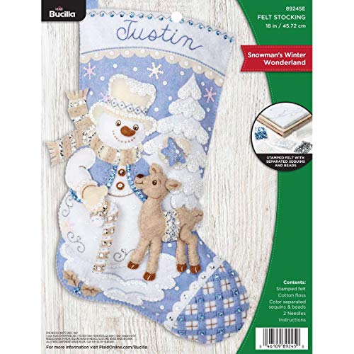 Bucilla 89245E Weihnachtsstrumpf-Set mit Filz-Applikationen, Schneemann, Winter, 45,7 cm, Baumwolle, 1 von Bucilla