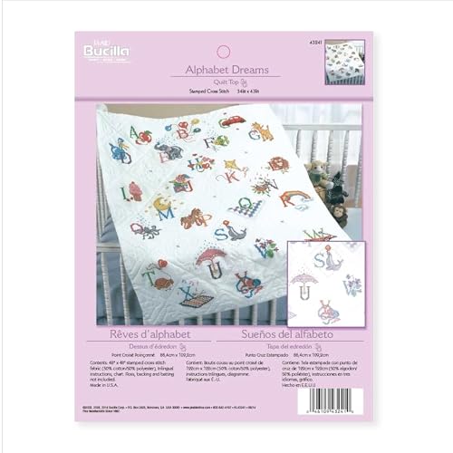 Bucilla Mischgewebe Baumwolle/Polyester Prägung Kreuzstich Baby Quilt Top 34 x 43 inches-Alphabet Dreams, Weiß von Bucilla