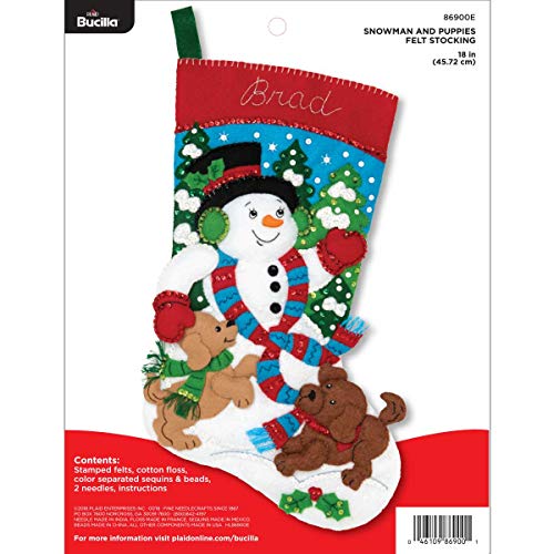 Bucilla Weihnachtsstrumpf-Set mit Filzapplikation, 45,7 cm, Schneemann und Welpen von Bucilla