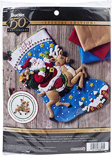 Bucilla 86816 Reindeer Santa Filzstrumpf-Set Rentier, Baumwolle, mehrfarbig von Bucilla