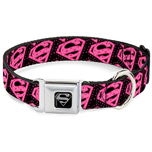 Buckle Down 22,9–38,1 cm Diagonal Superman Logo W/Herzen Schwarz/Pink Hundehalsband von Buckle-Down