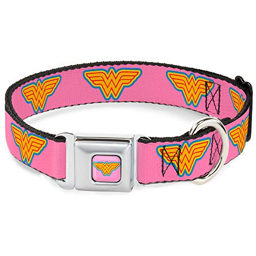 Buckle-Down 22,9–38,1 cm Wonder Woman Logo Pink/Blau/Gelb/Rosa Hund Halsband von Buckle-Down