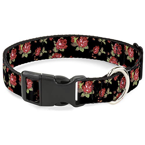 Buckle-Down 22,9–38,1 cm rot Rosen gestreut schwarz Kunststoff Clip Halsband, klein von Buckle-Down