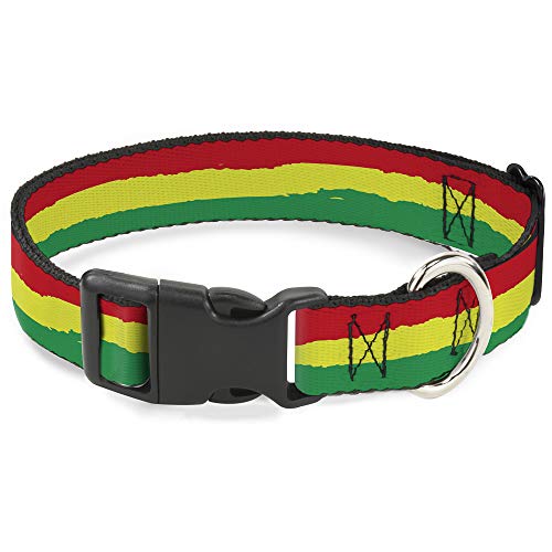 Buckle-Down 27,9–43,2 cm Rasta Streifen grün/gelb lackiert rot Kunststoff Clip Kragen, Medium von Buckle-Down