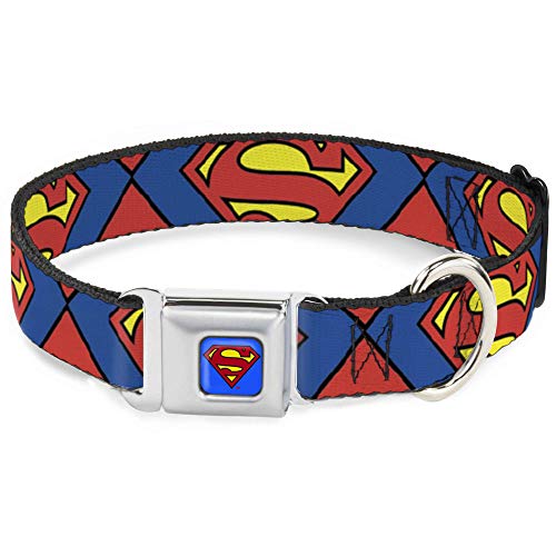 Buckle-Down 38,1–66 cm Superman Shield Nahaufnahmen Hundehalsband, blau/rot/gelb, groß von Buckle-Down