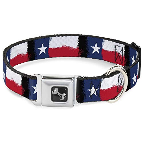 Buckle-Down Sicherheitsgurt-Schnalle, Hundehalsband, Texas-Flaggenmalerei, 2,5 cm breit, passend für Halsumfang von 38,1–66 cm, Größe L von Buckle-Down