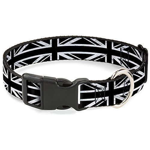 Buckle Down 38,1–66 cm Union Jack Distressed Schwarz/Weiß Kunststoff Clip Halsband, groß von Buckle-Down