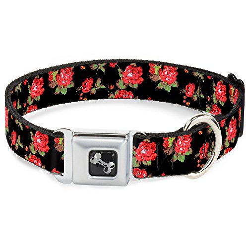 Buckle-Down 38,1–66 cm rot Rosen gestreut schwarz Hundehalsband Bone, groß von Buckle-Down