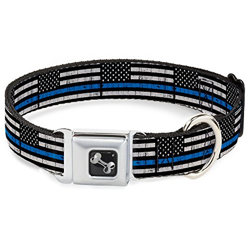 Buckle-Down Americana verwitterter Flagge Schwarz/Grau/Blau Halsband Bone, breit Medium/40,6–58,4 cm von Buckle-Down