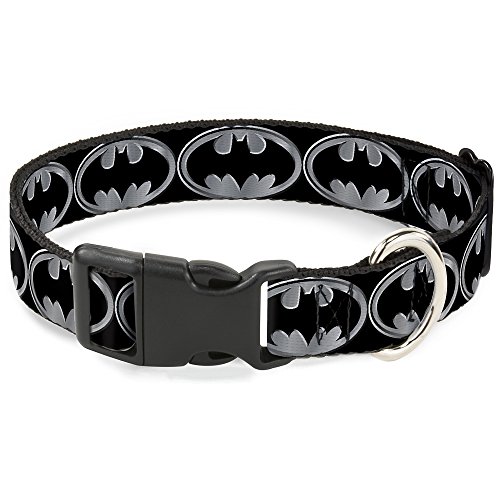 Buckle-Down Batman Shield Schwarz/Silber Kunststoff Clip Halsband von Buckle-Down