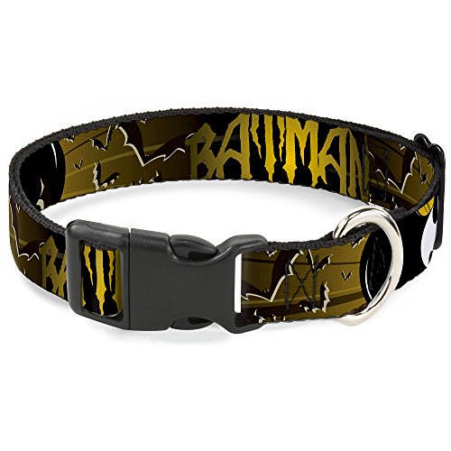 Buckle Down Batman mit Fledermaus Signale & Flying Fledermäuse gelb/schwarz/weiß Kunststoff Clip Halsband von Buckle-Down
