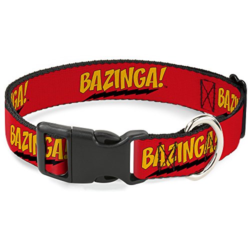 Buckle-Down Bazinga! Kunststoffhalsband mit Clip, 2,5 cm breit, für Halsumfang von 22,9 - 38,1 cm, Rot / goldfarben / Schwarz von Buckle-Down