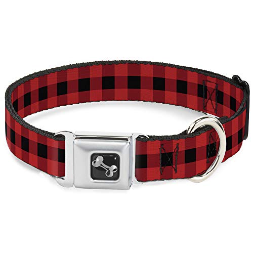 Buckle-Down Buffalo Plaid schwarz/rot Halsband Bone, breit Medium/40,6–58,4 cm von Buckle-Down