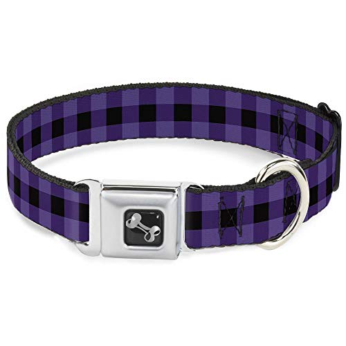 Buckle Down Buffalo Plaid schwarz/violett Hundehalsband Bone, medium/27,9–43,2 cm von Buckle-Down