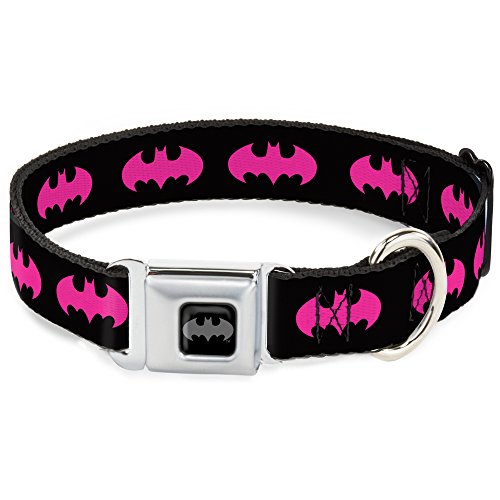 Buckle Down DC-WBM215-WL Batman-Sicherheitsgurt-Schnalle, Hundehalsband, 3,8 cm breit, passend für Halsumfang von 45,7–81,3 cm, Schwarz/Fuchsia, Größe L von Buckle-Down