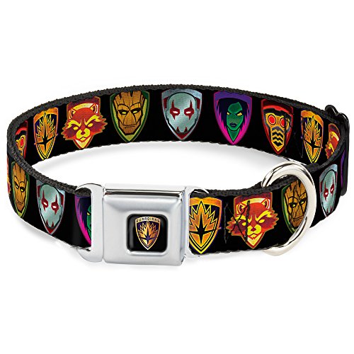 Buckle Down DC-WMC111-L Sicherheitsgurt-Hundehalsband, groß, Guardians of The Galaxy-Abzeichen/5-Zeichen-Icons, Schwarz/Mehrfarbig von Buckle-Down