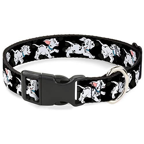 Buckle-Down Plastic Clip Collar - Dalmatians Running/Paws Black/Gray/White/Black - 1" Wide - Fits 11-17" Neck - Medium von Buckle-Down