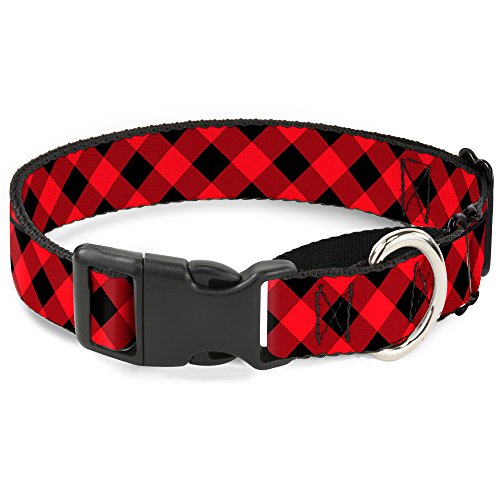 Buckle-Down Diagonal Buffalo Plaid schwarz/rot Martingale Hundehalsband, 2,5 cm Wide-fits 22,9–38,1 cm Neck-small von Buckle-Down