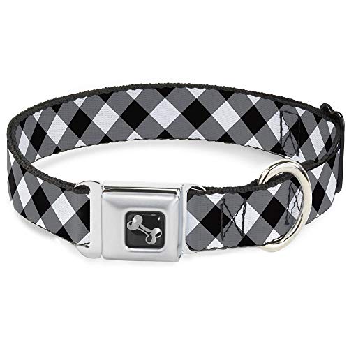 Dog Collar Seatbelt Buckle Diagonal Buffalo Plaid Black White 15 to 26 Inches 1.0 Inch Wide von Buckle-Down