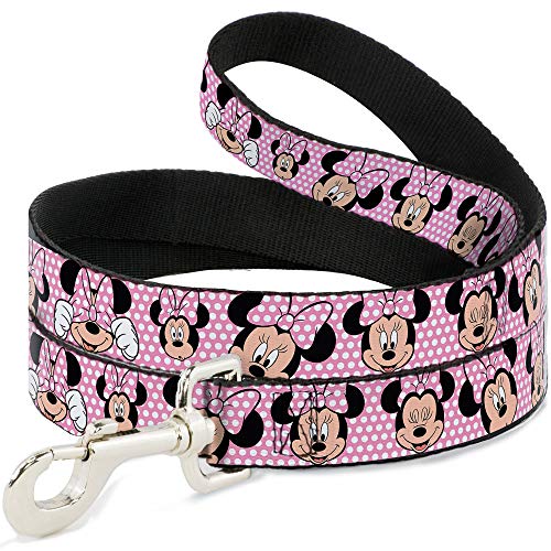 Buckle Down Disney Minnie Maus Expressions Polka Dot Pink/Weiß Hund Leine 2,5 cm breit von Buckle-Down