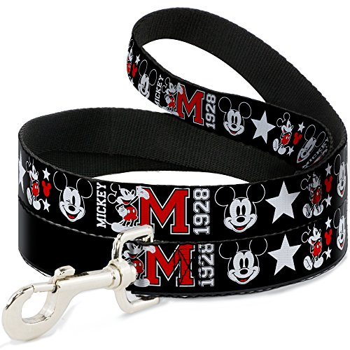 Buckle-Down Dog Leash Classic Mickey Mouse 1928 Collage Black White Red 6 Feet Long 1.0 Inch Wide von Buckle-Down