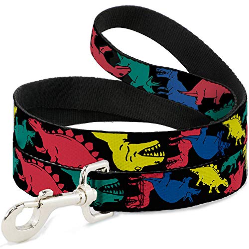 Buckle-Down Dog Leash Dinosaurs Black Multi Color Available In Different Lengths and Widths for Small Medium Large Dogs and Cats von Buckle-Down