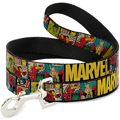 Buckle-Down Dog Leash Marvel Retro Comic Panels Black Yellow 6 Feet Long 1.0 Inch Wide, Multicolor (DL-6FT-WAV042) von Buckle-Down
