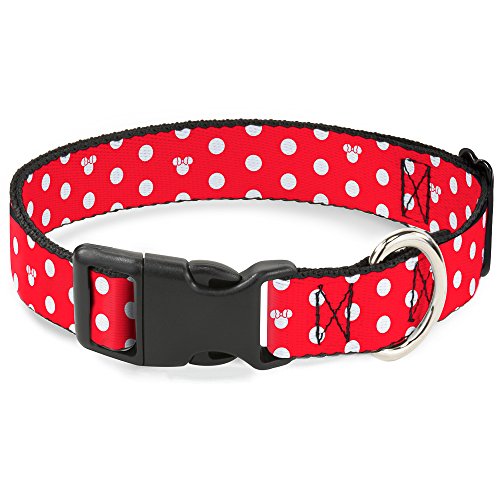 Buckle-Down Halsband mit Clip, Minnie Mouse, gepunktet, Mini-Silhouette, 3,8 cm breit, passend für Halsumfang von 40,6–58,4 cm, Rot/Weiß von Buckle-Down
