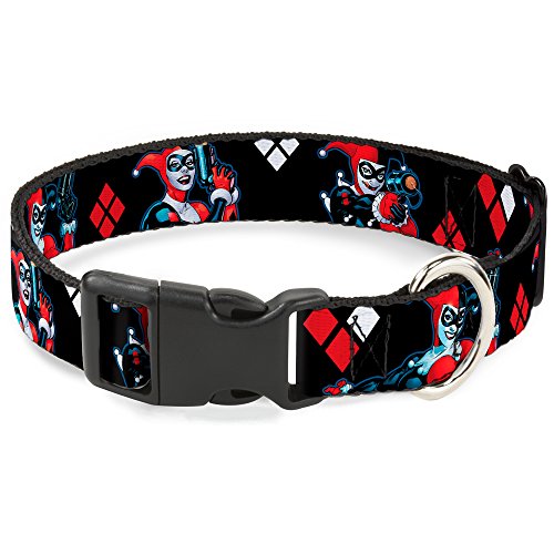 Buckle-Down Harley Quinn Shooting Poses/Diamonds Black/Red/White Plastic Clip Collar, Large/15-26 von Buckle-Down