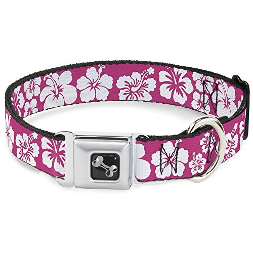 Buckle-Down Hibiskus Neon Pink/Weiß Hund Halsband Knochen, groß/38,1–66 cm von Buckle-Down